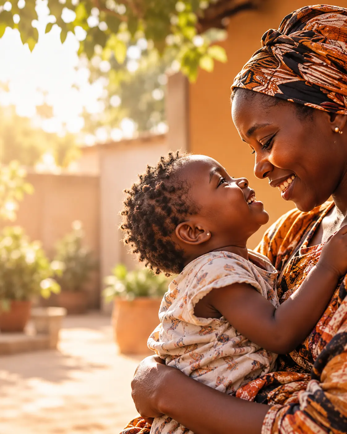 Illustrative portrait of a mother smiling at her child